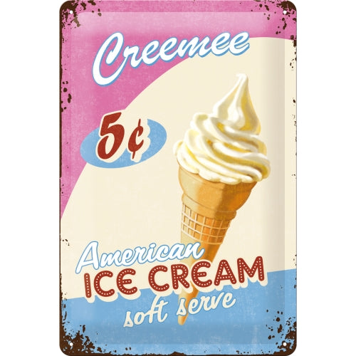 Cartel Metálico Ice Cream 20 x 30 cm NOSTALGIC ART